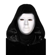 Siyah Kapüşonlu 120 cm Pelerin ve Beyaz Boyanabilir Tam Yüz Maske