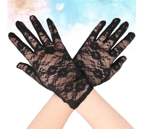 Siyah Renk Bilek Boyu Dantel Eldiven Yetişkin Boy