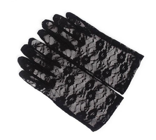 Siyah Renk Bilek Boyu Dantel Eldiven Yetişkin Boy