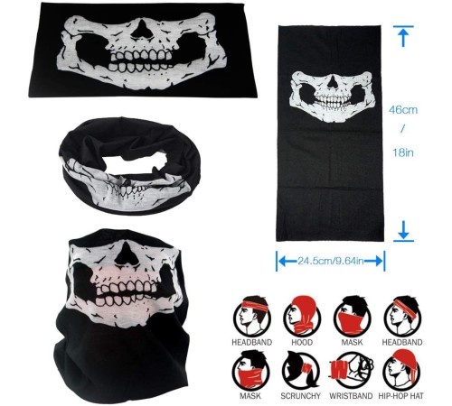Siyah Renk Dikişsiz Çok Fonksiyonlu Çene Kafatası Yüz Maskesi Baf Buff Bandana Boyunluk Bileklik Siyah Renk Dikişsiz Çok Fonksiyonlu Çene Kafatası Yüz Maskesi Baf Buff Bandana Boyunluk Bileklik