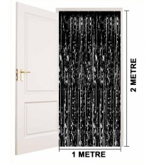 Siyah Renk Ekstra Metalize Parlak Saçaklı Arka Fon Perde İthal A Kalite 1x2 Metre