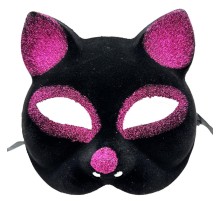 Siyah Renk Fuşya Simli Süet Kaplama Kedi Maskesi 18x14 cm