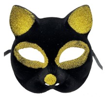   Siyah Renk Gold Simli Süet Kaplama Kedi Maskesi 18x14 cm