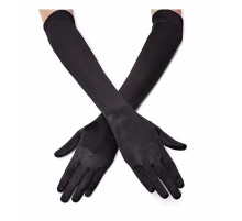   Siyah Renk Likralı Dirseğe Kadar Uzun Kumaş Eldiven 40 cm