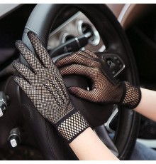 Siyah Renk Likralı File Eldiven Parmaklı Örgü Eldiven Yetişkin Boy