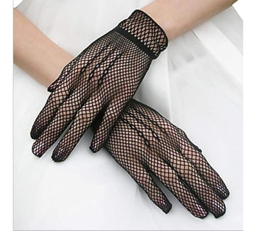 Siyah Renk Likralı File Eldiven Parmaklı Örgü Eldiven Yetişkin Boy