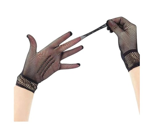 Siyah Renk Likralı File Eldiven Parmaklı Örgü Eldiven Yetişkin Boy