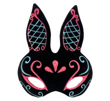 Siyah Renk Mavi Kırmızı Simli Siyah Süet Kaplama Tavşan Maskesi 18x16 cm