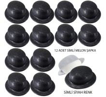   Siyah Renk Simli Melon Yuvarlak Parti Şapkası 12 Adet