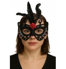 Siyah Renk Siyah Süet Kaplama Tüylü Kelebek Figür Parti Maskesi 24x18 cm