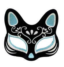 Siyah Renk Süet Kaplama Üzeri Gümüş Mavi Simli Kedi Maskesi 17x14 cm