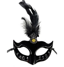 Siyah Renk Tüylü Siyah Süet Kaplama Parti Balo Maskesi 20X16 cm