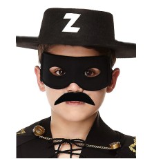 Siyah Renk Zorro Şapkası Zorro Maskesi ve Zorro Bıyık Çocuk Boy