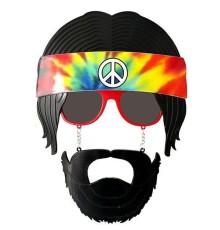 Siyah Saçlı Bandana Tasarımlı Hippi Parti Gözlüğü 26x18 cm