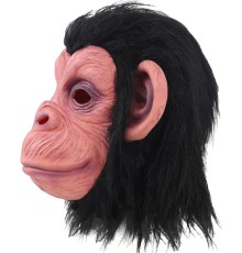 Siyah Saçlı Kafaya Tam Geçmeli Lateks Şempanze Maskesi - Lateks Maymun Orangutan Goril Maske Et Maske