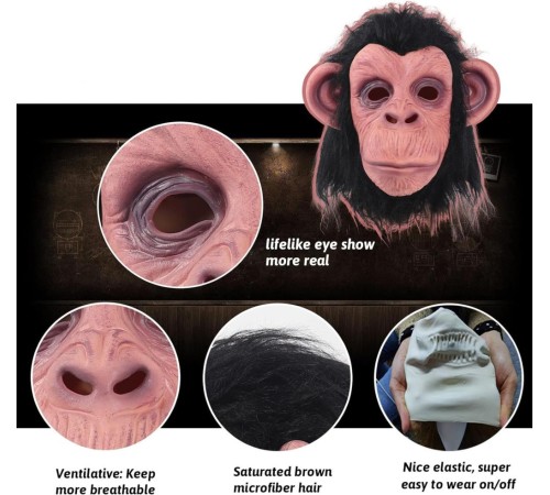 Siyah Saçlı Kafaya Tam Geçmeli Lateks Şempanze Maskesi - Lateks Maymun Orangutan Goril Maske Et Maske Siyah Saçlı Kafaya Tam Geçmeli Lateks Şempanze Maskesi - Lateks Maymun Orangutan Goril Maske Et Maske