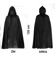 Siyah Uzun Pelerin 120 cm Kapüşonlu – Cosplay ve Parti Kostümü