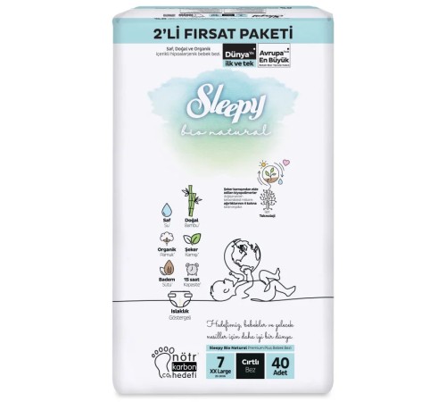 Sleepy Bio Natural Bebek Bezi 2'Li Fırsat Paketi 7 Beden 40 Adet Sleepy Bio Natural Bebek Bezi 2'Li Fırsat Paketi 7 Beden 40 Adet