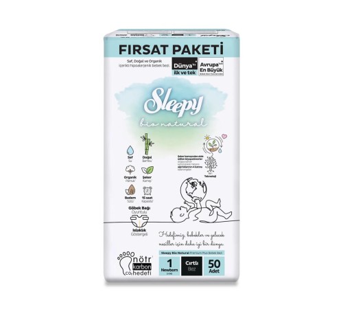 Sleepy Bio Natural Bebek Bezi Fırsat Paketi 1 Beden 50 Adet Sleepy Bio Natural Bebek Bezi Fırsat Paketi 1 Beden 50 Adet