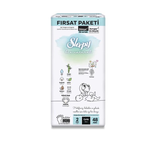 Sleepy Bio Natural Bebek Bezi Fırsat Paketi 2 Beden 48 Adet Sleepy Bio Natural Bebek Bezi Fırsat Paketi 2 Beden 48 Adet