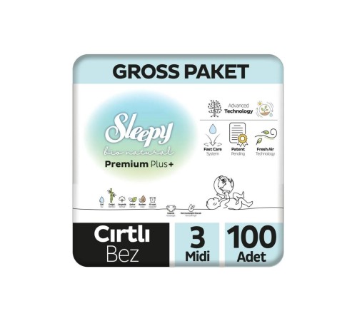 Sleepy Bio Natural Bebek Bezi Gross Paket 3 Beden 4-9 Kg 100 Adet Sleepy Bio Natural Bebek Bezi Gross Paket 3 Beden 4-9 Kg 100 Adet