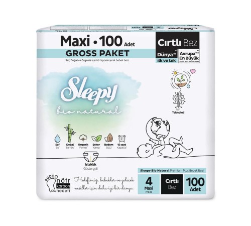 Sleepy Bio Natural Bebek Bezi Gross Paket 4 Beden 100 Adet Sleepy Bio Natural Bebek Bezi Gross Paket 4 Beden 100 Adet