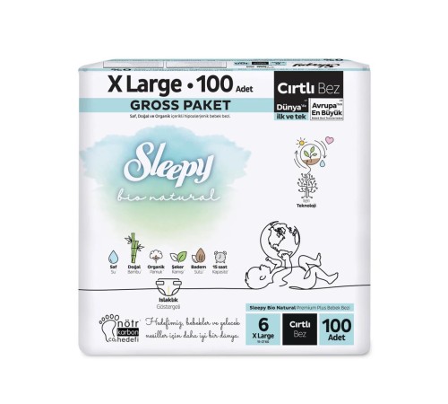 Sleepy Bio Natural Bebek Bezi Gross Paket 6 Beden 100 Adet Sleepy Bio Natural Bebek Bezi Gross Paket 6 Beden 100 Adet