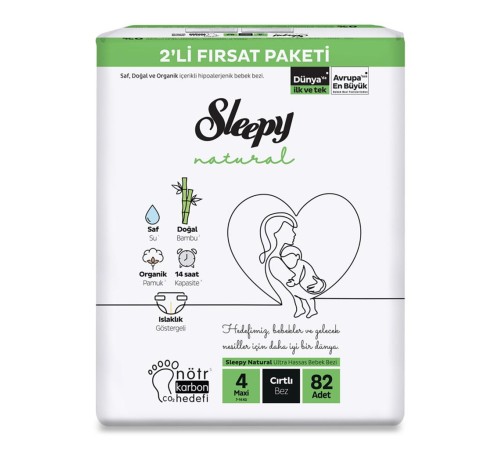 Natural Bebek Bezi 2'Li Fırsat Paketi 4 Beden 82 Adet Natural Bebek Bezi 2'Li Fırsat Paketi 4 Beden 82 Adet