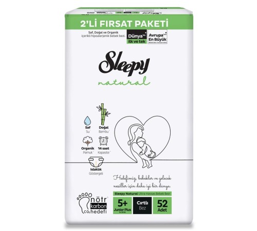 Natural Bebek Bezi 2'Li Fırsat Paketi 5+ Beden 52 Adet Natural Bebek Bezi 2'Li Fırsat Paketi 5+ Beden 52 Adet