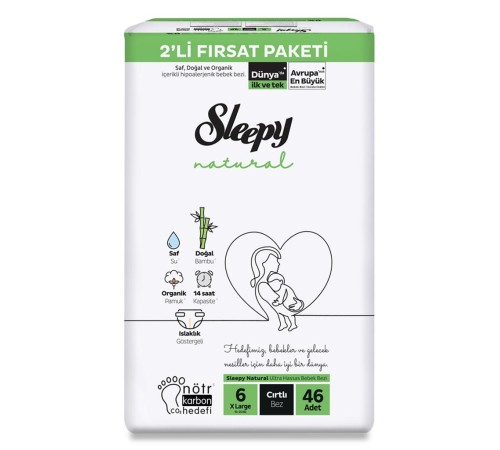 Natural Bebek Bezi 2'Li Fırsat Paketi 6 Beden 46 Adet Natural Bebek Bezi 2'Li Fırsat Paketi 6 Beden 46 Adet