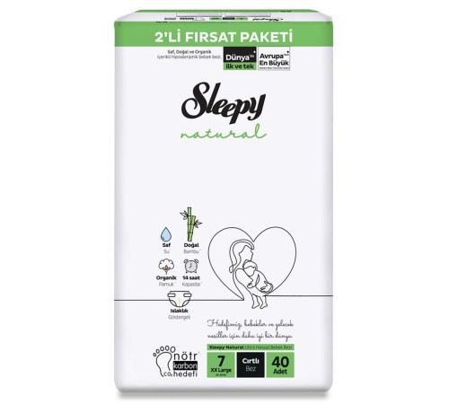 Natural Bebek Bezi 2'Li Fırsat Paketi 7 Beden 40 Adet Natural Bebek Bezi 2'Li Fırsat Paketi 7 Beden 40 Adet