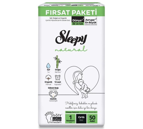 Natural Bebek Bezi Fırsat Paketi 1 Beden 50 Adet Natural Bebek Bezi Fırsat Paketi 1 Beden 50 Adet