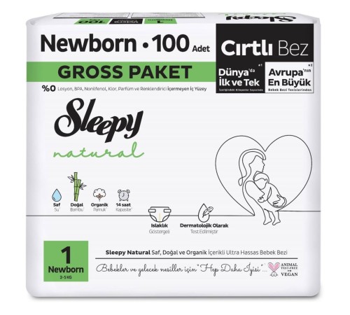 Sleepy Natural Bebek Bezi Gross Paket 1 Beden 2-5 Kg 100 Adet Sleepy Natural Bebek Bezi Gross Paket 1 Beden 2-5 Kg 100 Adet