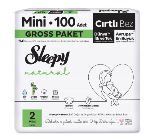 Sleepy Natural Bebek Bezi Gross Paket 2 Beden 3-6 Kg 100 Adet Sleepy Natural Bebek Bezi Gross Paket 2 Beden 3-6 Kg 100 Adet