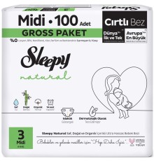 Sleepy Natural Bebek Bezi Gross Paket 3 Beden 4-9 Kg 100 Adet