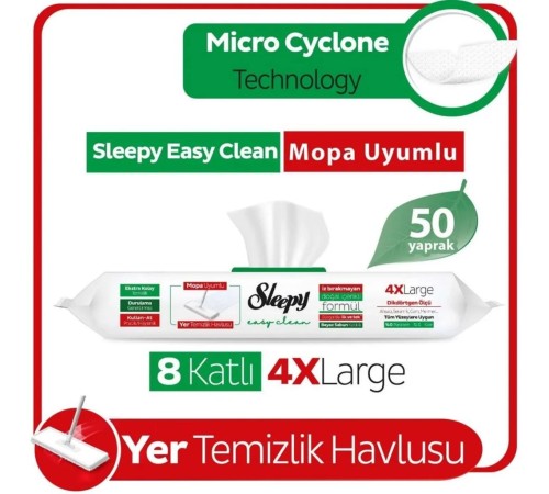 Sleepy Yer Temizlik Havlusu Mop Uyumlu 50 Adet Beyaz Sabun Sleepy Yer Temizlik Havlusu Mop Uyumlu 50 Adet Beyaz Sabun