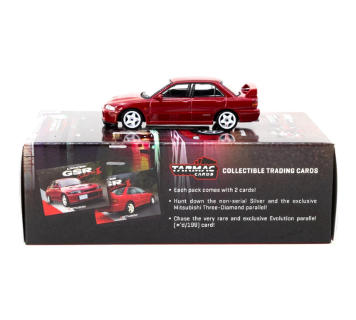 Tarmac Works 1/64 Mitsubishi Lancer GSR Evolution II Red with Tarmac Cards Tarmac Works 1/64 Mitsubishi Lancer GSR Evolution II Red with Tarmac Cards