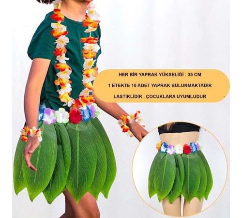 Tropikal Esintili Hawaii Yapraklı Parti Eteği Çocuk Boy Tropikal Esintili Hawaii Yapraklı Parti Eteği Çocuk Boy
