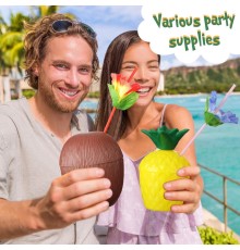 Tropikal Parti Bardak Seti – Ananas ve Hindistan Cevizi Şekilli Pipetli Bardaklar (20 Adet)