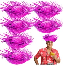 Tropikal Parti Pembe Fuşya Hasır Hawaii Şapkası 13x36 cm