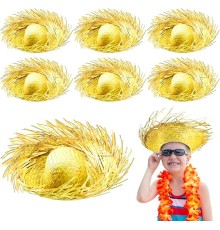 Tropikal Parti Sarı Hasır Hawaii Şapkası 13x36 cm