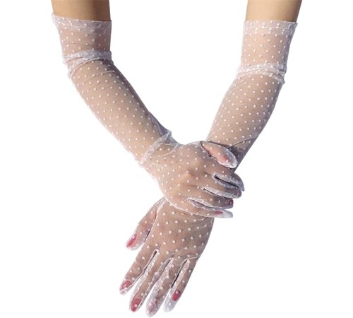 Uzun Boy Beyaz Puantiyeli Beyaz Renk Yetişkin Tül Eldiven 55 cm Uzun Boy Beyaz Puantiyeli Beyaz Renk Yetişkin Tül Eldiven 55 cm