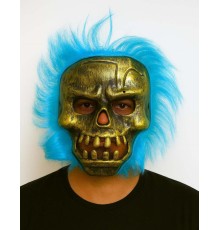 Wild Skull - Bakır Kafatası Turkuaz Saçlı İskelet Maske