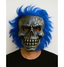 Wild Skull - Gümüş Kafatası Mavi Saçlı İskelet Maske