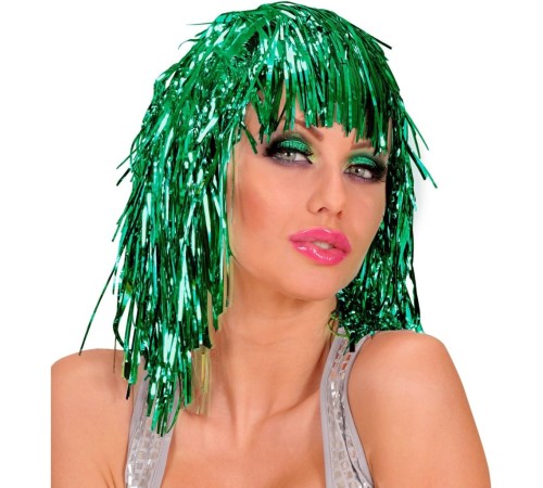 Yeşil Işıltılı Metalize Parti Peruğu