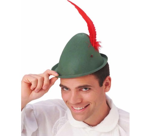 Yeşil Renk Kırmızı Tüylü Peter Pan Şapkası Robin Hood Şapkası 24X23 cm Yeşil Renk Kırmızı Tüylü Peter Pan Şapkası Robin Hood Şapkası 24X23 cm