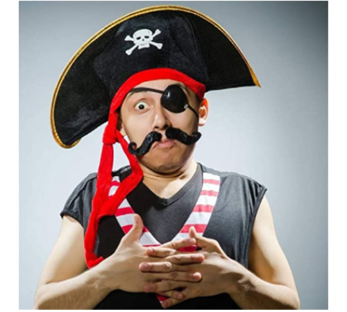 Yetişkin Boy Kadife Kaptan Jack Sparrow Korsan Şapkası ve Plastik Korsan Göz Maskesi