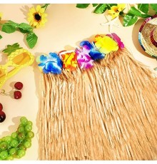 Yetişkin ve Çocuk Uyumlu Saman Renk Hawaii Luau Hula Etek 40 cm 12 Adet