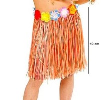 Yetişkin ve Çocuk Uyumlu Turuncu Renk Püsküllü Hawaii Luau Hula Etek 40 cm