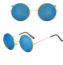 Yuvarlak Cam John Lennon Tarzı Gold Çerçeveli Mavi Gözlük